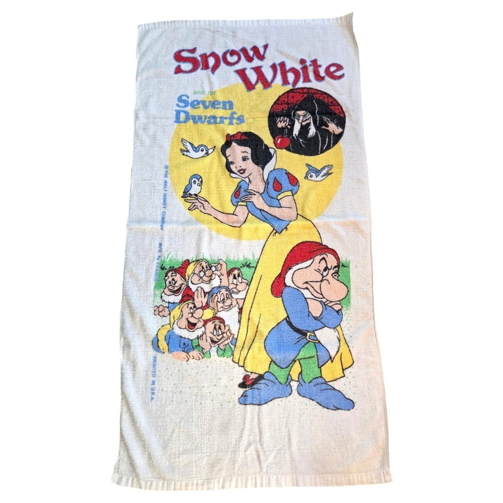 Vintage 90s Walt Disney Snow White Seven Dwarfs Beach Towel Franco 49x24